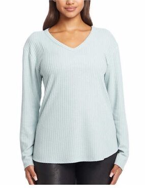 Chaser Dusty blue waffle knit long sleeve blouse